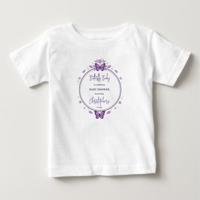 Purple Butterfly Baby Girl Baby Shower  T-shirt (Vorderseite)