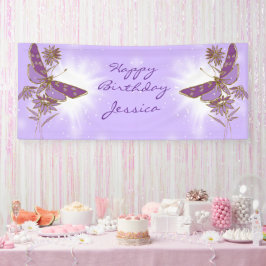 Purple Butterfly Birthday Banner