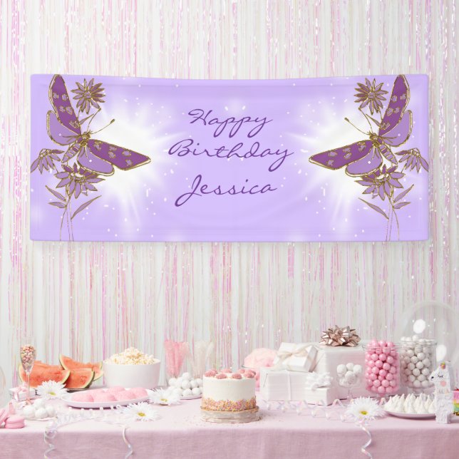 Purple Butterfly Birthday Banner (Party)