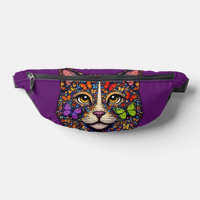 Purple Butterfly Blooms Cat Portrait | Kitty Lover Bauchtasche (Ablage )