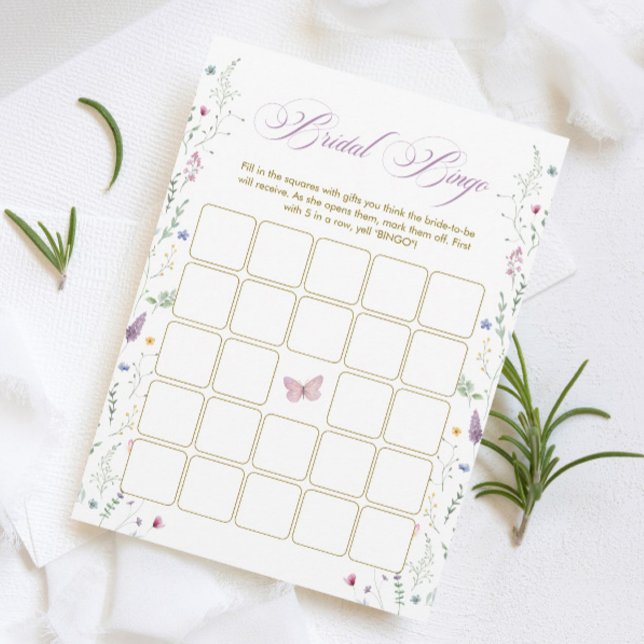 Purple Butterfly Bridal Shower Bingo Game Card Einladung (Von Creator hochgeladen)