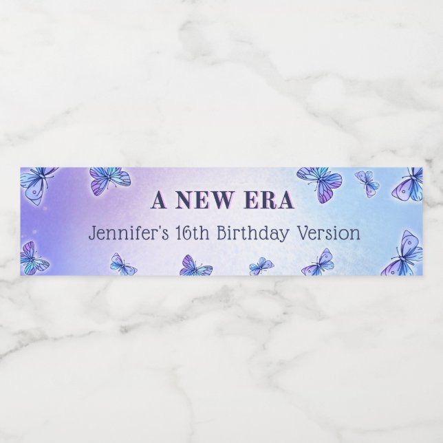 Purple Butterfly Eras Birthday Party Water Bottle  Wasserflaschenetikett (Einzelnes Label)