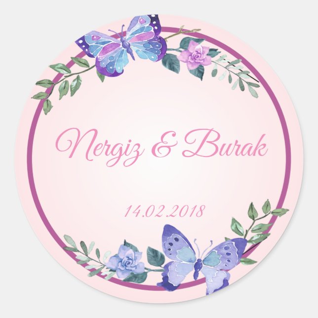 purple butterfly wedding sticker (Vorderseite)