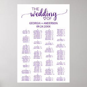 Purple Calligraphy Alphabetical Seating Chart Poster