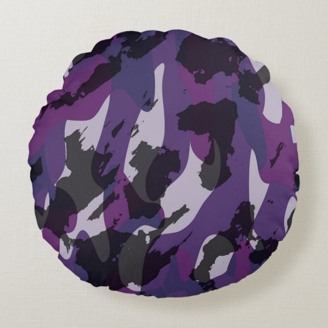 Purple Camo Abstract Rundes Kissen (Vorderseite)