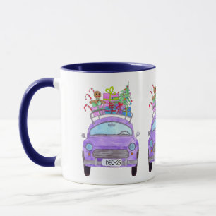 Purple Car with Christmas Ohrts Watercolor Tasse