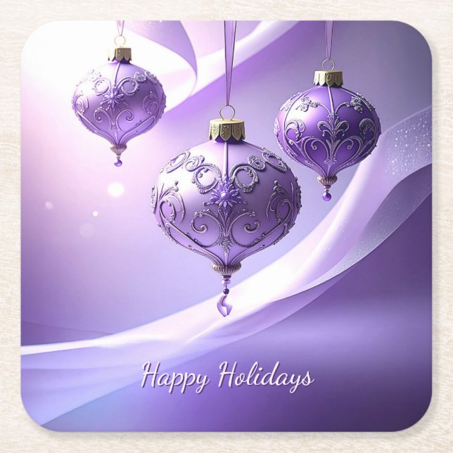 Purple Christmas Ball Holiday Paper Coaster Rechteckiger Pappuntersetzer (Vorderseite)