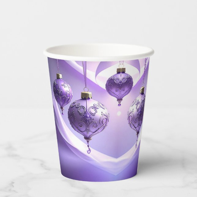 Purple Christmas Ball Holiday Paper Cups Pappbecher (Rückseite)