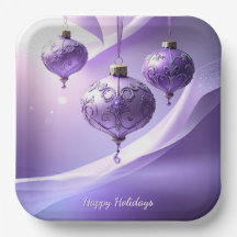 Purple Christmas Ball Holiday Paper Plate