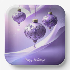 Purple Christmas Ball Holiday Paper Plate Pappteller