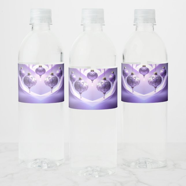Purple Christmas Ball Water Bottle Label Wasserflaschenetikett (Flaschen)
