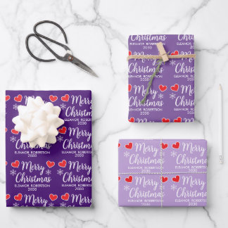 Purple Christmas Elegant Snowflake Heart Pattern Geschenkpapier Set