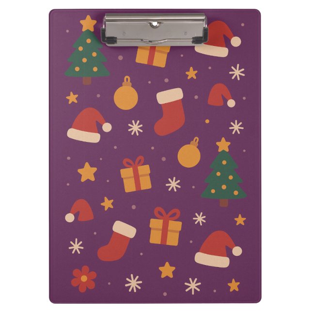 Purple Christmas Pattern Aesthetic – Cute Holiday  Klemmbrett (Vorderseite)