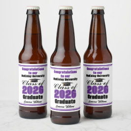 Purple Class of 2026 Graduation Party Custom Bierflaschenetikett