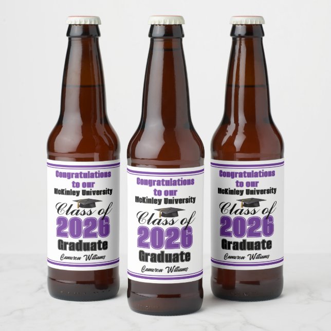 Purple Class of 2026 Graduation Party Custom Bierflaschenetikett (Flaschen)