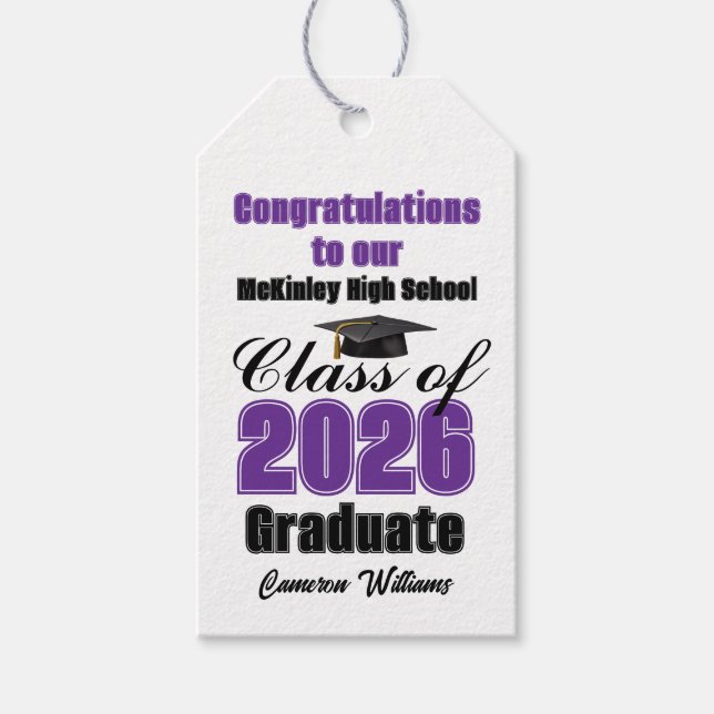 Purple Class of 2026 Graduation Party Custom Geschenkanhänger (Vorderseite)