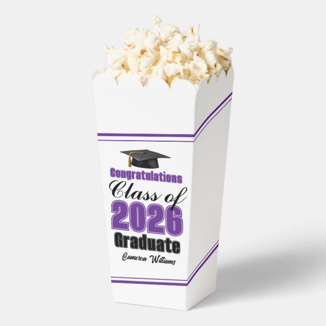 Purple Class of 2026 Graduation Party Popcorn Geschenkschachtel (Geplatzt)