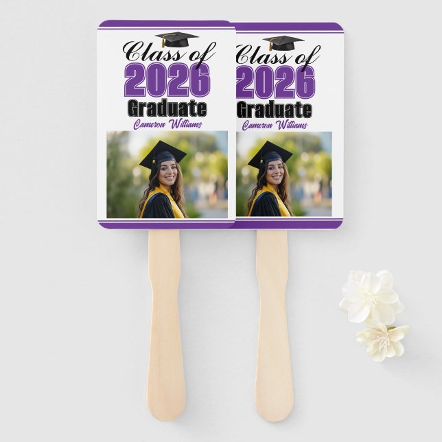 Purple Class of 2026 Photo Custom Graduation Photo Fächer (Vorne und Hinten)