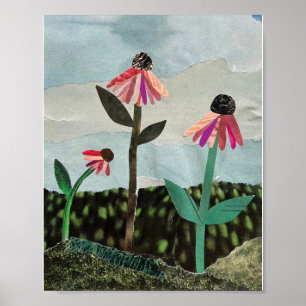 Purple Coneflower Collage Art Print Poster