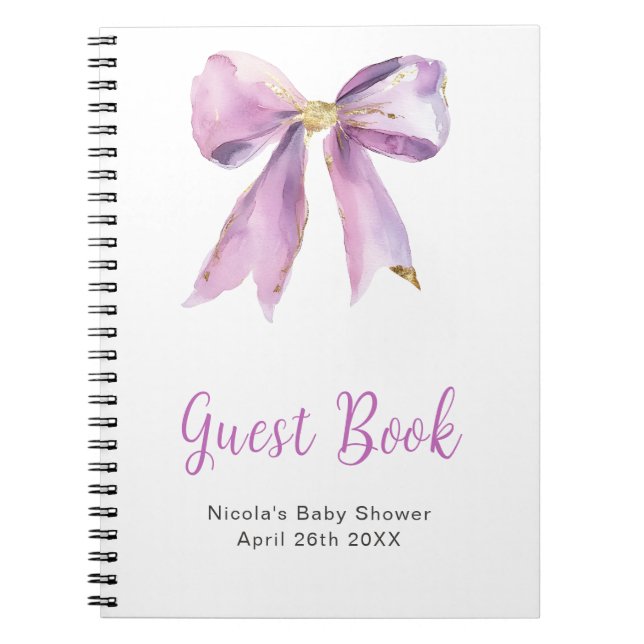 Purple Coquette Bow Baby Shower Guest Book Notizblock (Vorderseite)