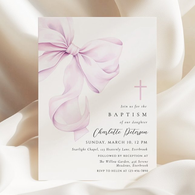 Purple Coquette Bow Baptism Invitation Einladung (Von Creator hochgeladen)
