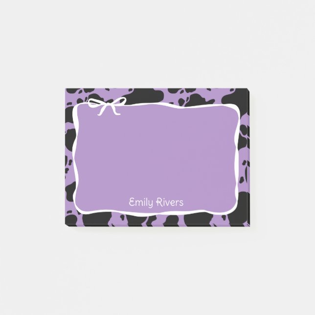 Purple Cow Print & White Bow With Your Name Post-it Klebezettel (Vorderseite)
