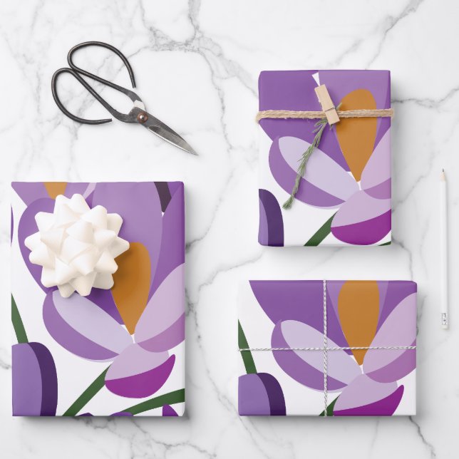 Purple Crocus Floral Geschenkpapier Set (Vorderseite)