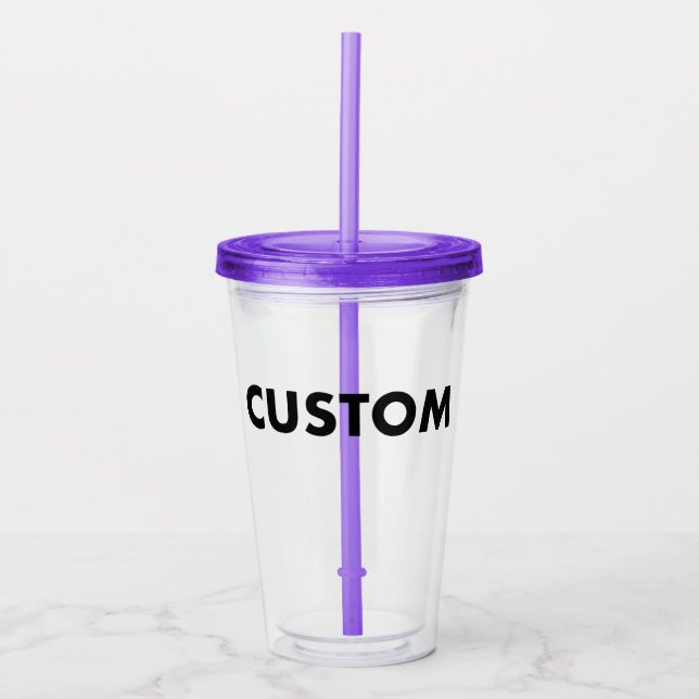 PURPLE Custom Acrylic Tumbler Blank w/ Lid & Straw Acryltrinkbecher (Vorderseite)