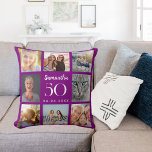 Purple Custom Foto Collage Geburtstag Kissen<br><div class="desc">Ein einzigartiges Geschenk für einen 21. Geburtstag,  das ihr Leben mit einer Collage von 8 Ihrer eigenen Fotos,  Bilder feiert. Personalisieren und geben Sie ihren Namen,  Alter und Datum ein. Eine tiefe lila Hintergrundfarbe,  weißer Text. Der Name ist mit einem modernen handgeschriebenen Stilskript geschrieben.</div>