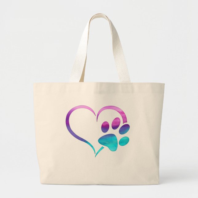 Purple Cyan Dog paw Print Heart  Jumbo Stoffbeutel (Vorne)
