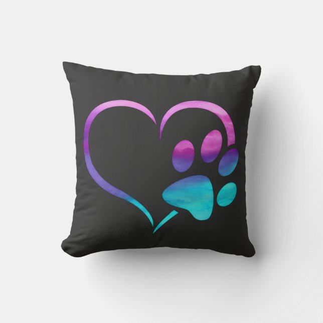 Purple Cyan Dog paw Print Heart  Kissen (Vorderseite)