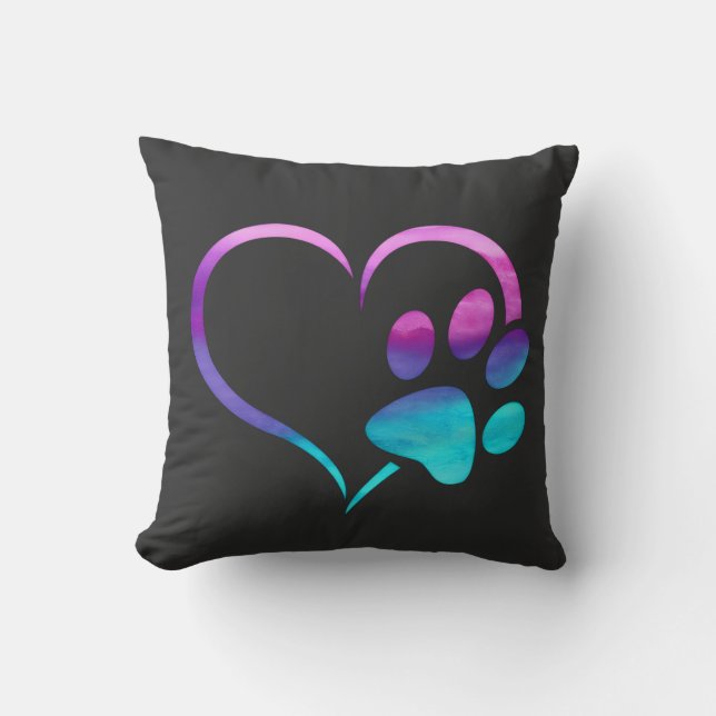 Purple Cyan Dog paw Print Heart  Kissen (Vorderseite)
