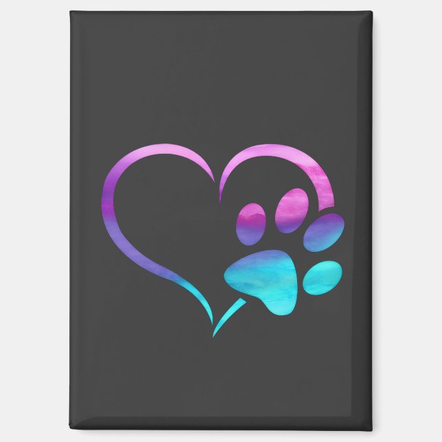 Purple Cyan Dog paw Print Heart  Magnet (Vorderseite)