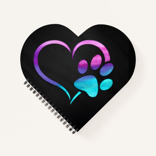 Purple Cyan Dog paw Print Heart  Notizbuch (Vorderseite)