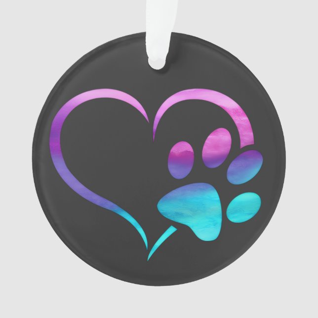 Purple Cyan Dog paw Print Heart  Ornament (Vorderseite)