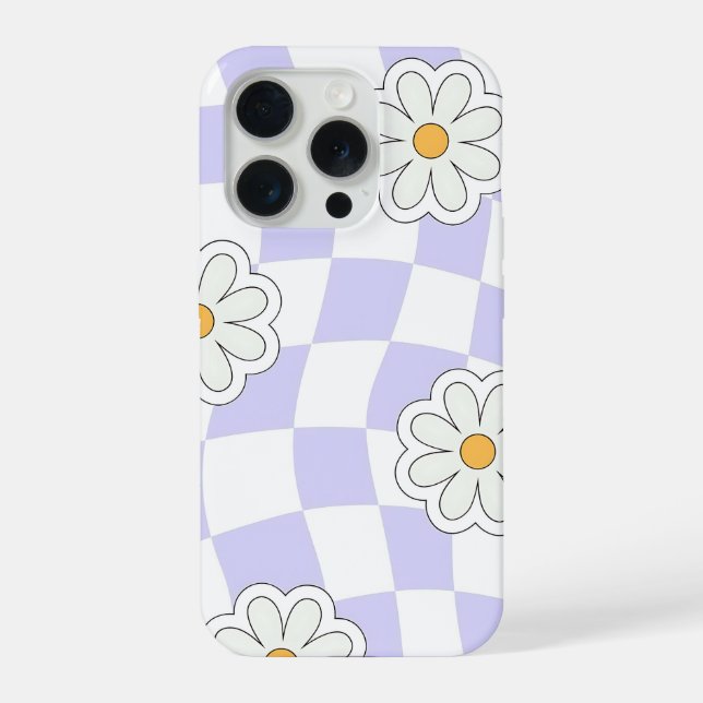 Purple Daisy Checkered Phone Case iPhone Hülle (Rückseite)