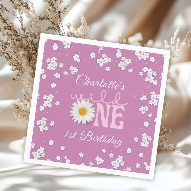 Purple Daisy Wild One 1st Birthday Paper Napkin Serviette (Von Creator hochgeladen)