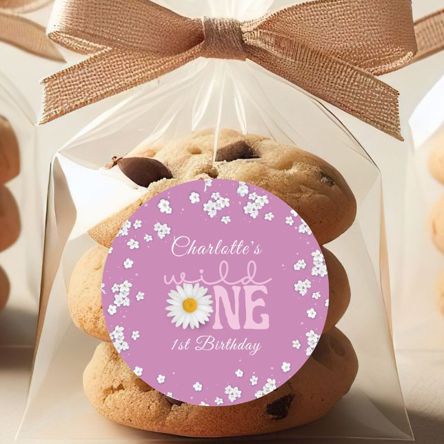 Purple Daisy Wild One 1st Birthday  Runder Aufkleber (Von Creator hochgeladen)
