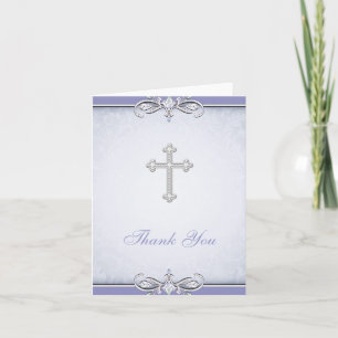 Purple Damask Cross Christian Thank You Card Dankeskarte