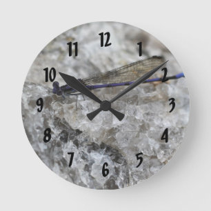 Purple Damsefly On Quartz Rock Natur Runde Wanduhr