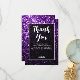 Purple dark sparkles Sweet 16 elegant script Dankeskarte