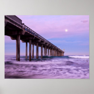 Purple dawn over pier, California Poster