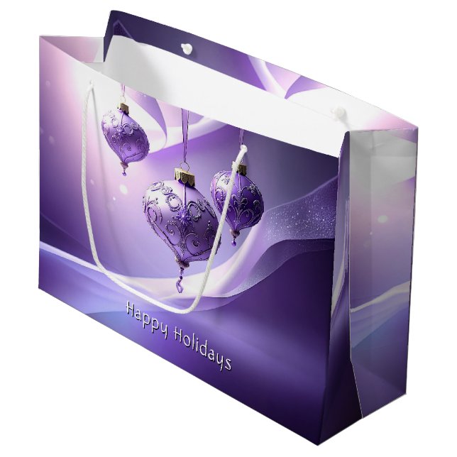 Purple Decorative Christmas Ball Holiday Gift Bag Große Geschenktüte (Vorderseite Schrägansicht)
