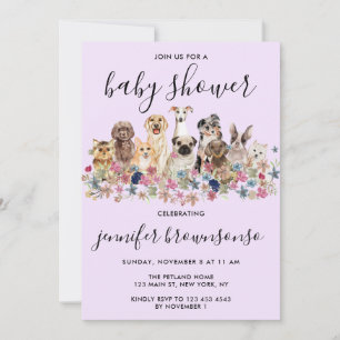 Purple Dog Pet Family Feier Baby Shower Einladung