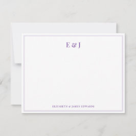 Purple Double Border Elegant Couple Monogram Mitteilungskarte