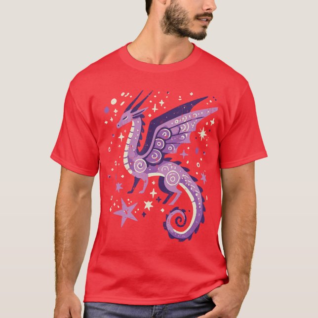 Purple Dragon Stars Cute Fantasy Mythical Girls Wo T-Shirt (Vorderseite)