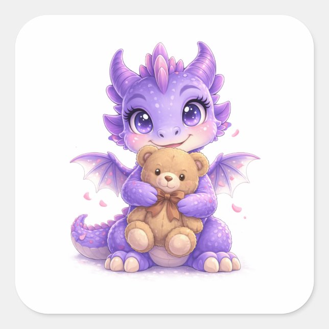 Purple Dragon Teddy Bear Square Sticker (Vorderseite)