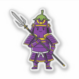Purple Eggplant Samurai Warrior with Spear Illustr Aufkleber