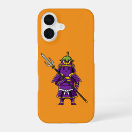 Purple Eggplant Samurai Warrior with Spear Illustr iPhone 16 Hülle