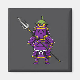 Purple Eggplant Samurai Warrior with Spear Illustr Magnet